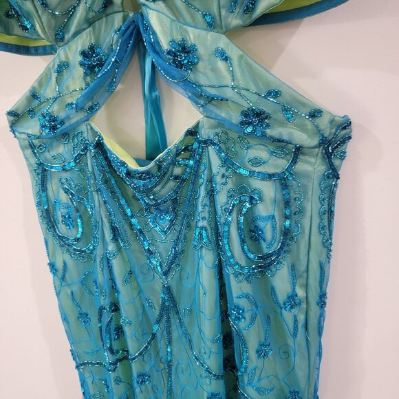 Vintage Y2K Cache Womens Dress Size Large Beaded Iridescent Gown Fairy Floral - Picture 2 of 13